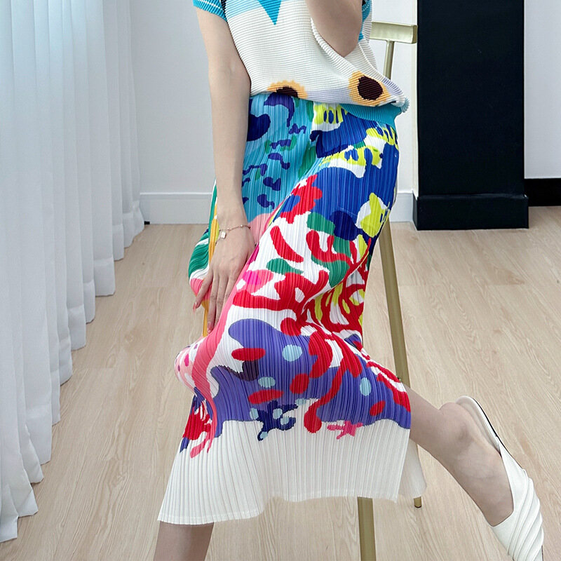 Women's New Printed Split Casual Pleated Skirt