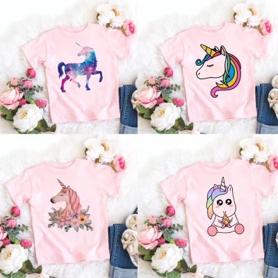 Toddler Girl T-shirt Unicorn Kids T Shirt Cute Girls Summer Tshirt Cartoon Unicorn Cute Pink Tops Tee