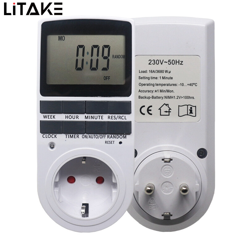 LITAKE Electronic Digital Timer Switch EU US BR Plug Kitchen Timer Outlet 230V Programmable Timing Socket