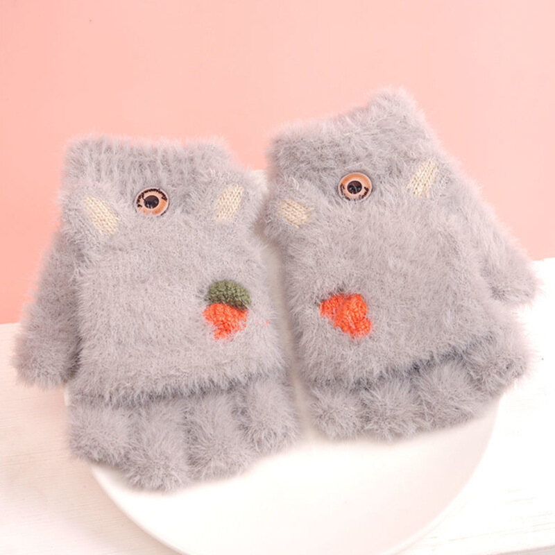 Winter Kids Gloves Cute Cartoon Half Finger Soft Warm Toddler Children Mittens For Boys Girls Stuff 3-12Y