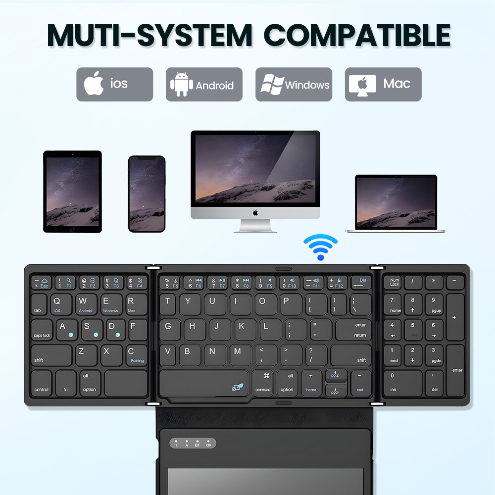 B055 siêu mỏng Bàn phím bluetooth không dây New bốn-fold với lớn Touchpad Bàn phím bluetooth cho máy tính bảng im lặng Mini Bàn phím di động cho máy tính xách tay/máy tính bảng/điện thoại di động