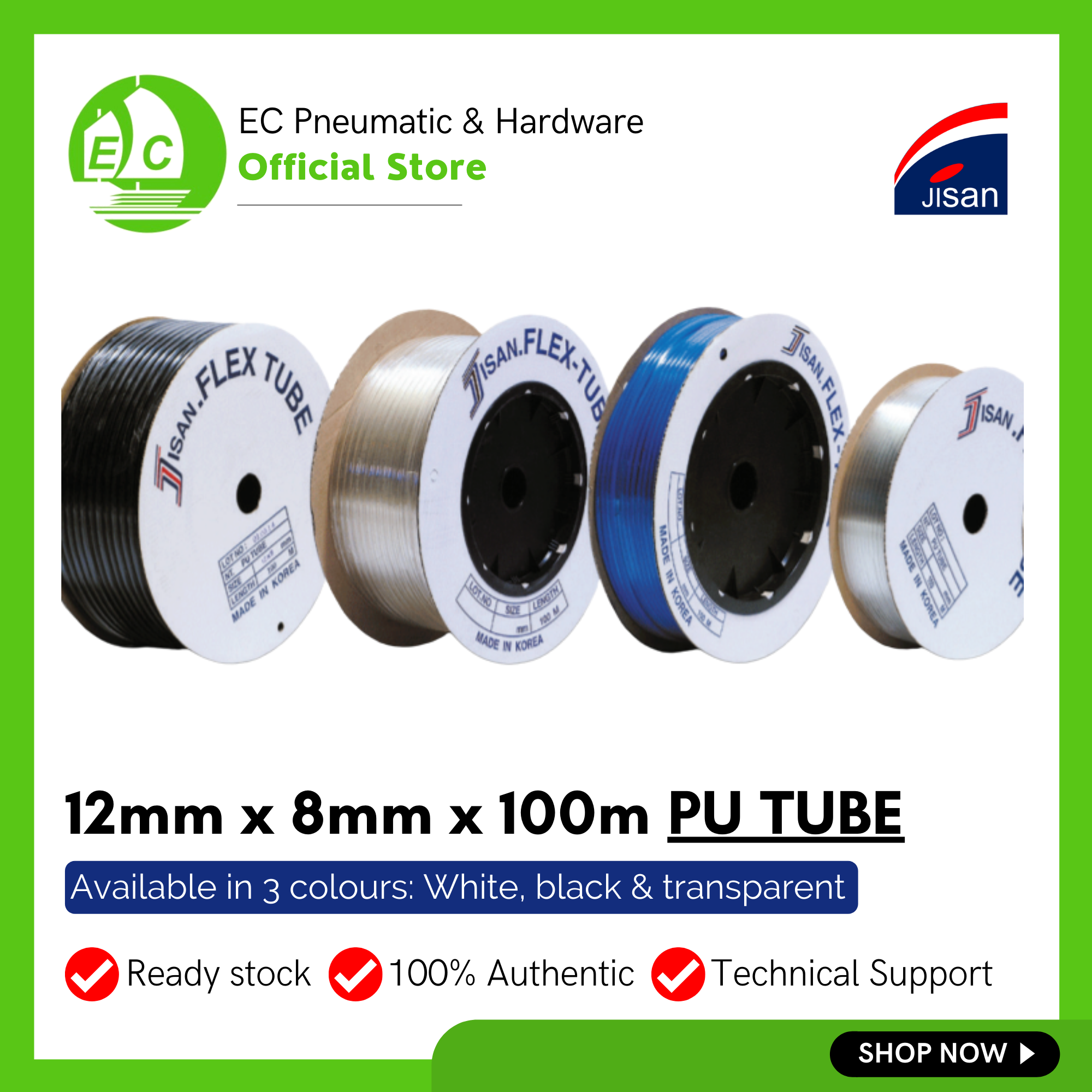 12MM x 8MM x 100M JISAN Korea PU Polyurethane Tube Pneumatic PU Tube PU ...