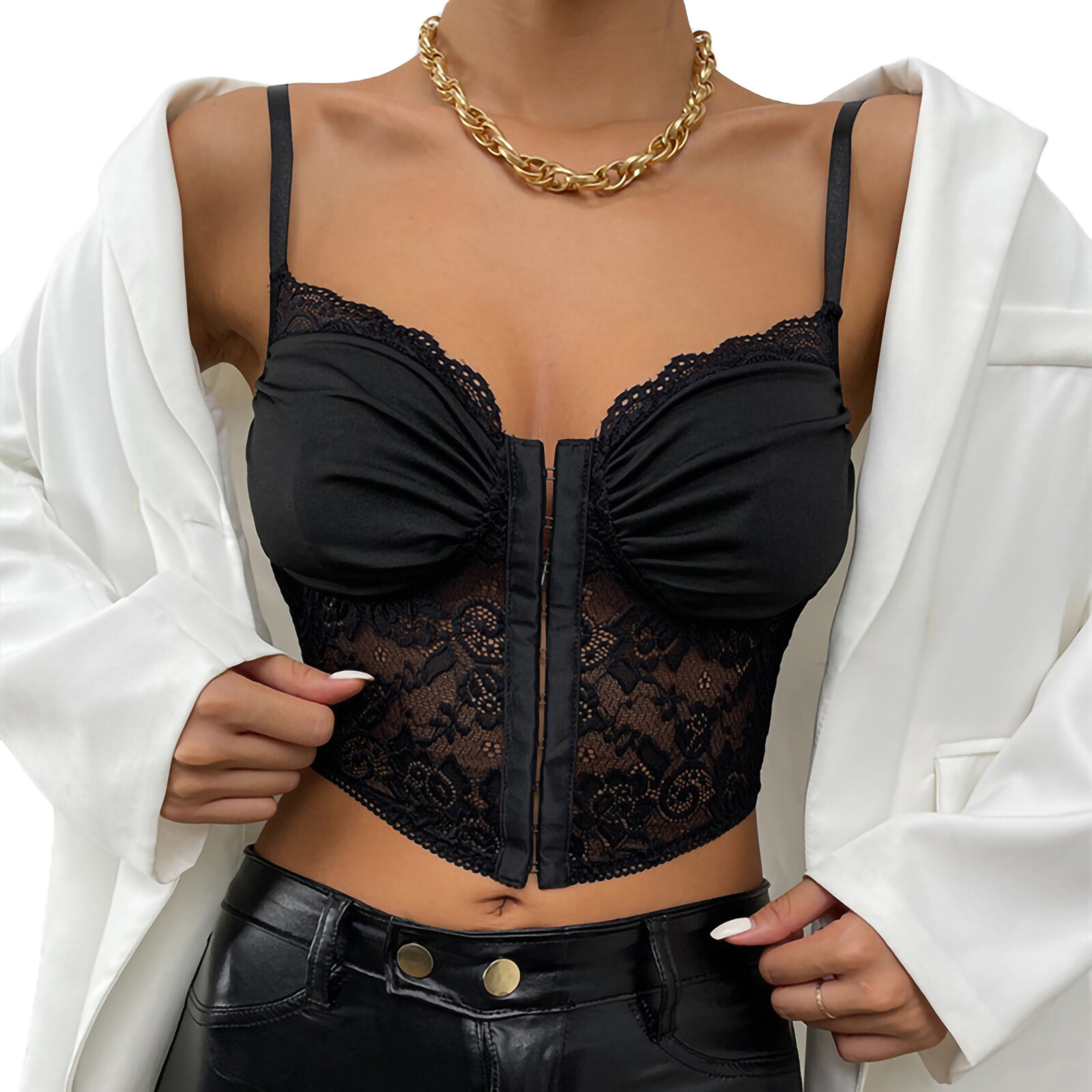 【MagicLady】Summer Sleeveless Crop Tops for Women Bodycon Camisole 2023 New Style Black Lace Hem Sweetheart Neckline Pleated Cropped Tank Tops S/ M/ L