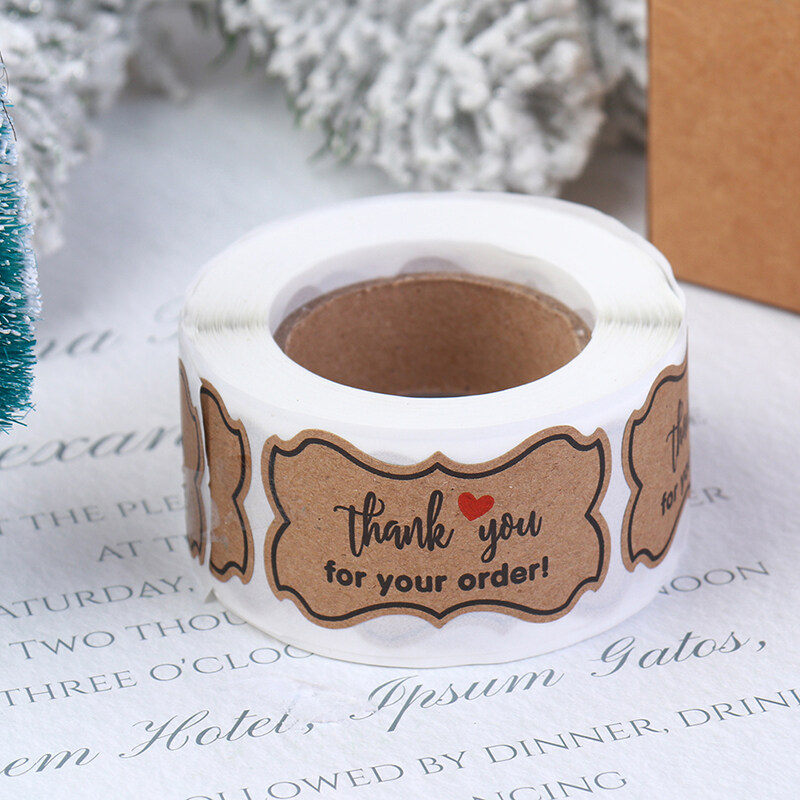 Fs 250pcs Roll Handmade Sticker Thank You Stickers Kraft Paper Label