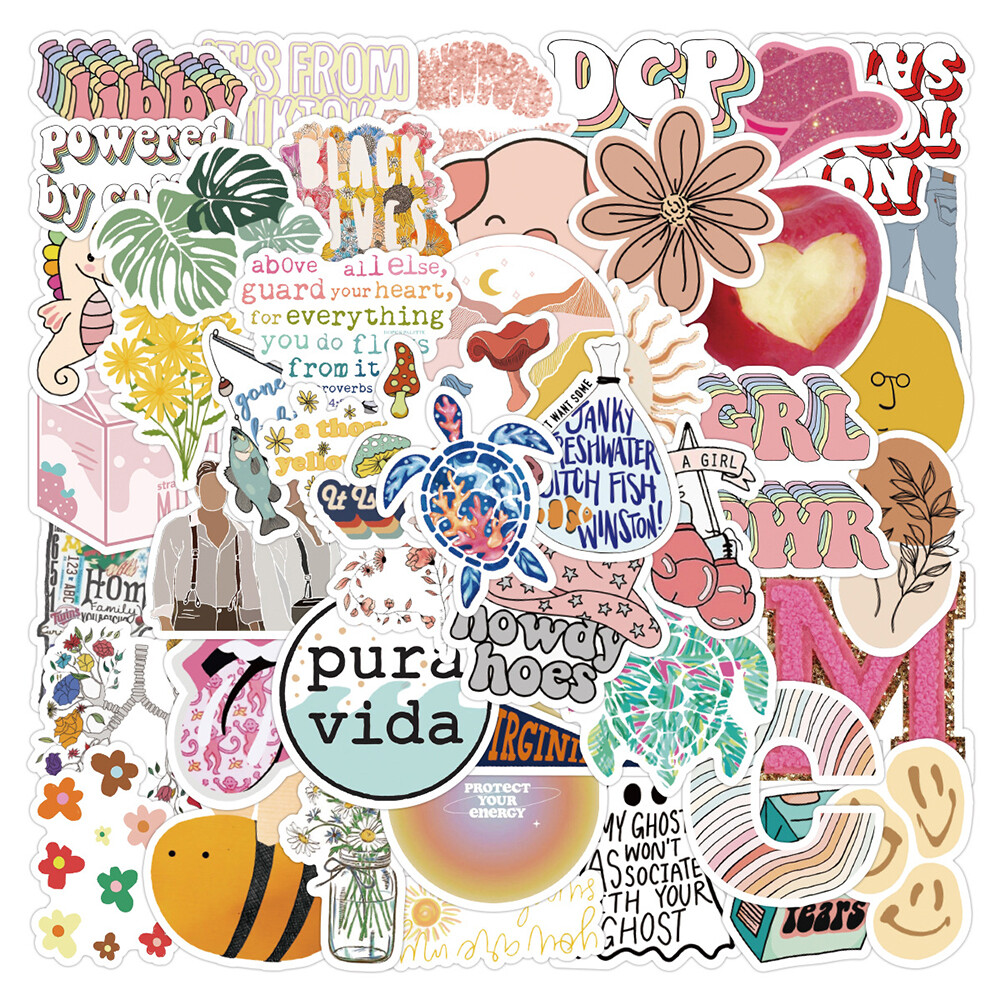 Water Bottles Stickers for Aquaflask, 50Pcs Cute, Waterproof, Aesthetic