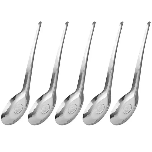 5Pcs Soup Spoon Silver Long Handle Food Spoons Stainless Steel Stirring Spoon Durable Drink Soup Scoop Kitchen Accessories