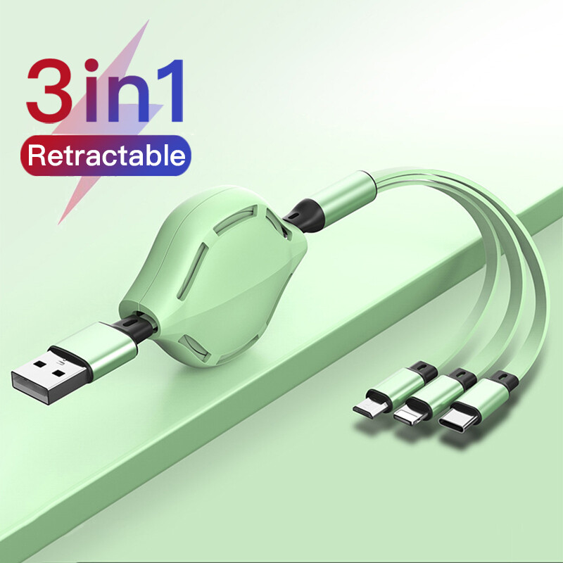 Original VAORLO Retractable 3in1 USB Type C Micro USB 8 Pin Fast Charging Cable Liquid Silicone For IOS Android For Huawei Xiaomi Oppo Vivo iPhone For 11PRO MAX X XS Redmi Note8 Pro K20 Charger Universal