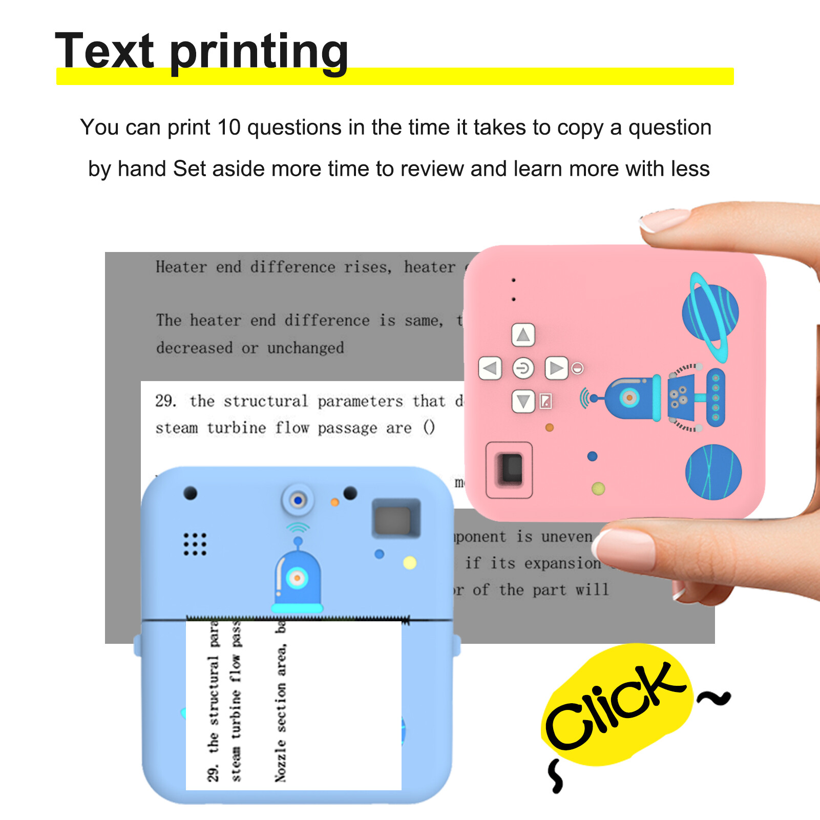 keykits- Mini Pocket Printer Camera Instant Print Portable Thermal Printing Machine Wireless BT Connection for Picture Label DIY Handcraft List Meno Notes Journal Receipt Paper Sticker Compatible with Android iOS
