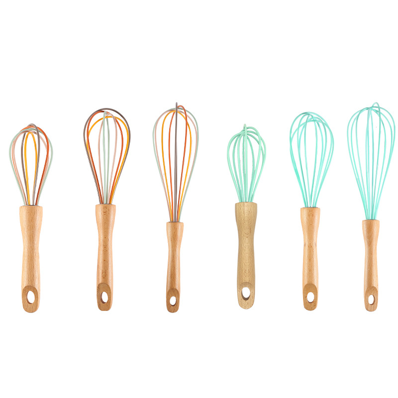 SHOOTHE Manual Eggholder Strainer Tool Multifunction Kitchen Gadgets Cream Blender Egg Beater Wooden handle 1Pcs 12/10/8Inch