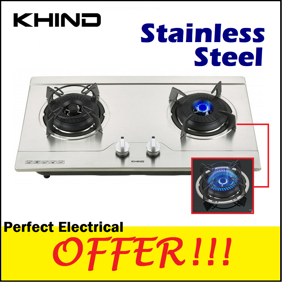 Khind HB802S2 Built in Stainless Steel Hob Double Burner Gas Cooker HB