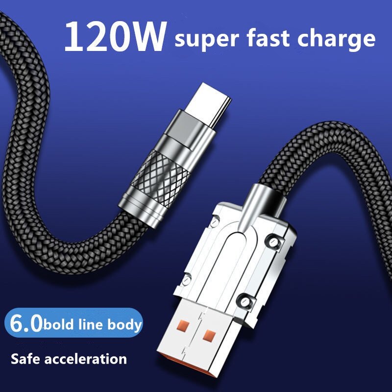 Cáp Nylon Type C Sạc Siêu Nhanh 6A 120W Cáp Sạc Nhanh Có Đèn Báo Cáp USB