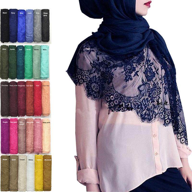 180X90 Cm Katun Polos Syal Renda Solid Selendang Panjang Renda Muslim Jilbab Islam Pashmina Membungkus WJ121