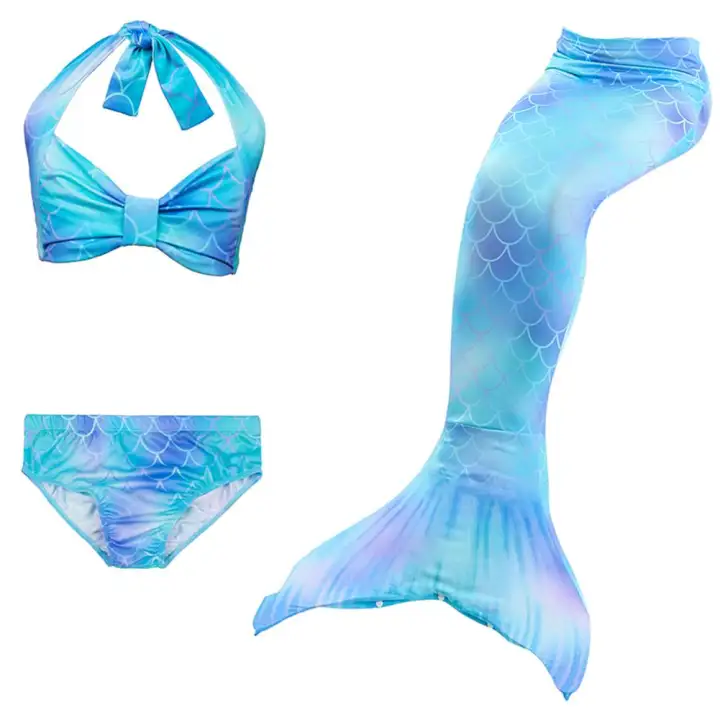 3 Pcs Girls Mermaid Tail for Swimming Little Girls Swimsuit Tankini Bathing Suits Bikini Set 3-12 Years