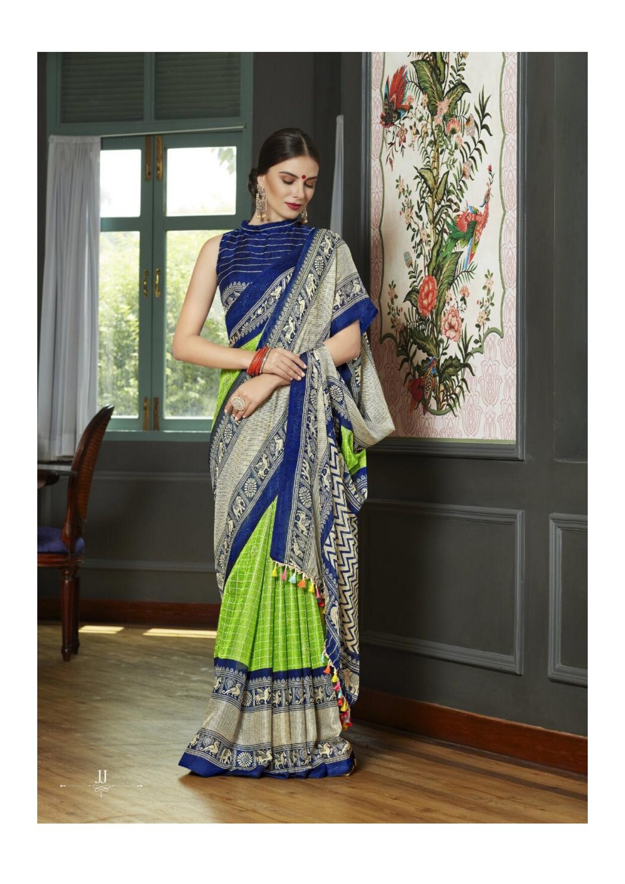 Women's Designer Linen Juth tassel work Printed Festival Wear Exclusive saree with blouse