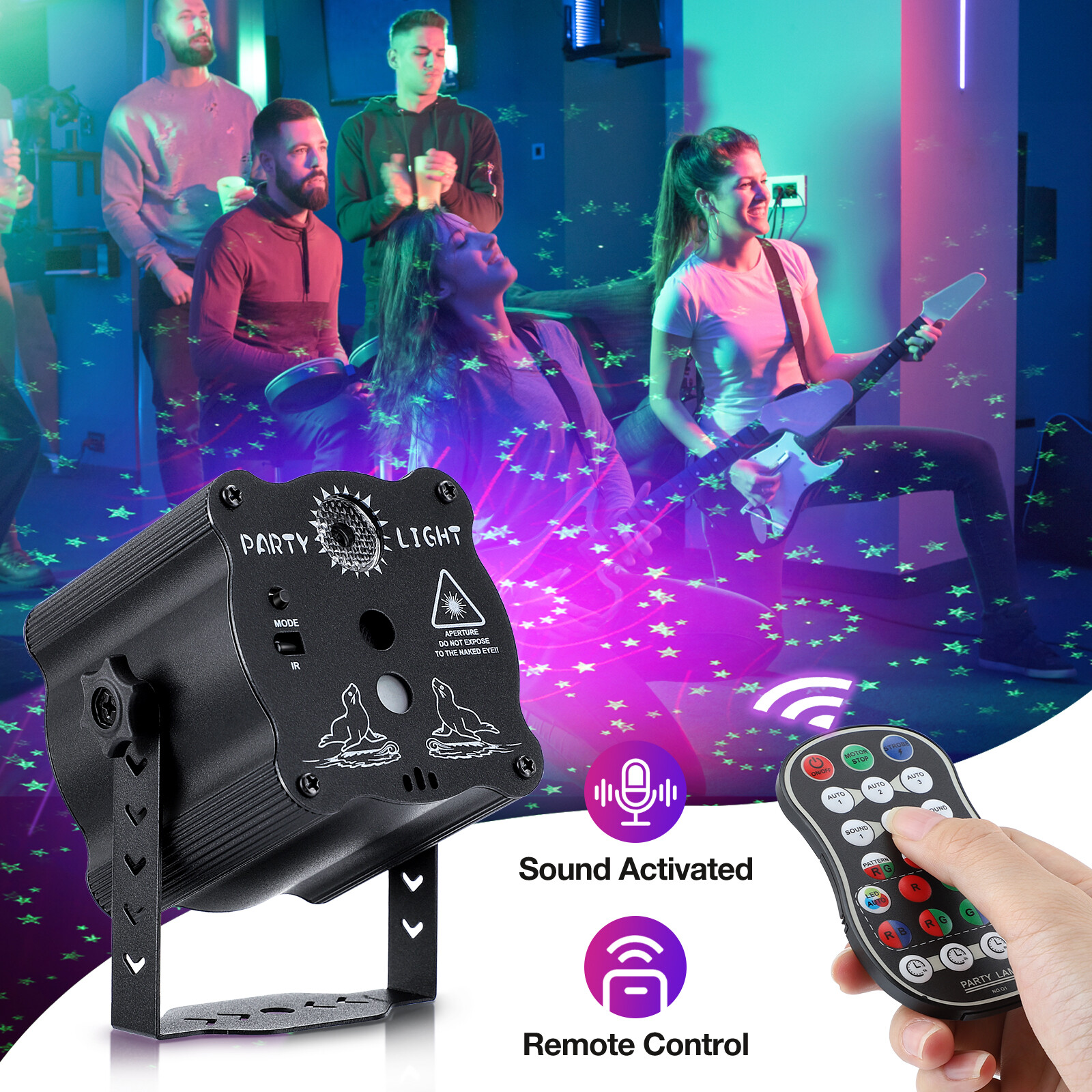 PASTSKY 90 Pattern Stage Laser Light Projector Lights Strobe Lights Party DJ Disco Lights Sound Activated RGB LED With Remote Control For Christmas Decoration Birthday Wedding KTV Bar