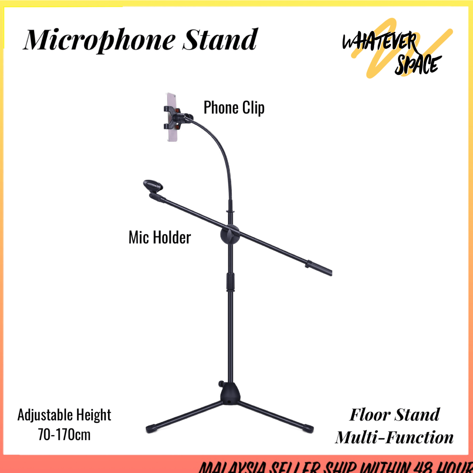 Microphone Stand Floor Mic Stand Stage Stand With Phone Holder Pop