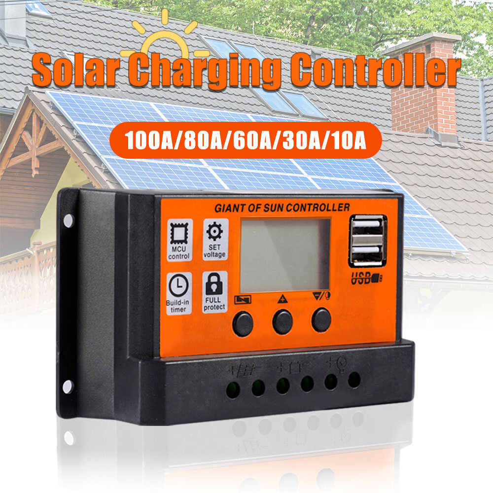 MPPT/PWM Solar Panels Battery Charge Controller 10A 30A 60A 80A 100A Automobile Solar Panel LED Display Dual USB 5V Charging Regulator Equipment