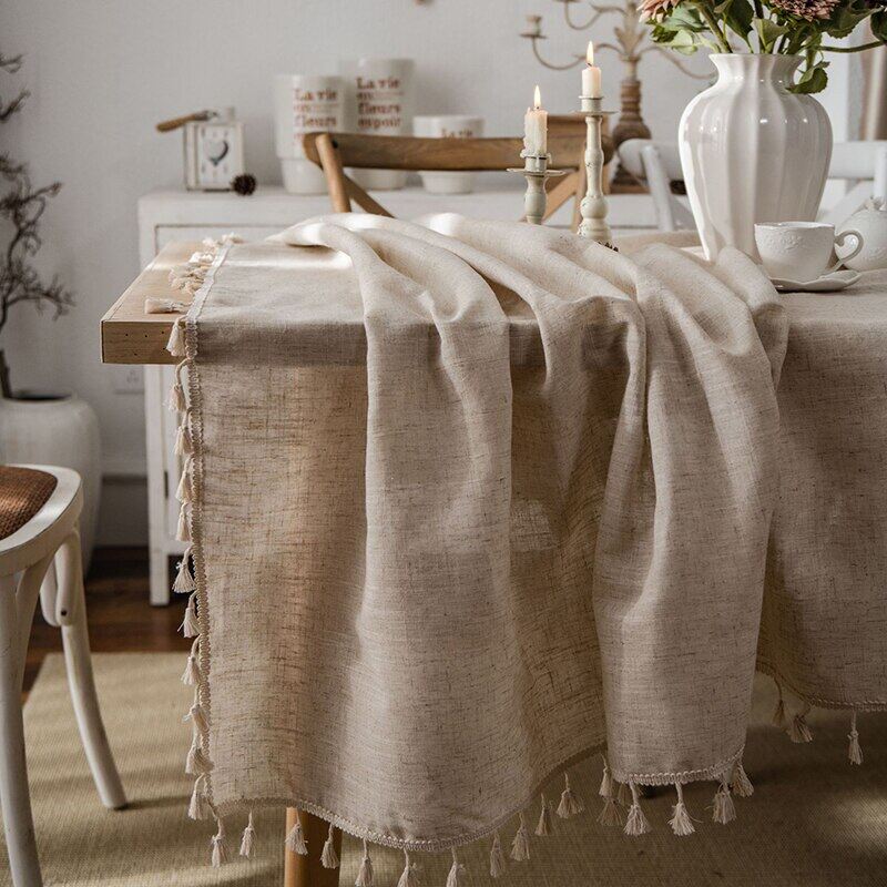 Tablecloth Cotton and Linen Tapete Rectangular Tablecloth for Table Table Tassel Table Cover Simple Retro Japanese Tablecloth