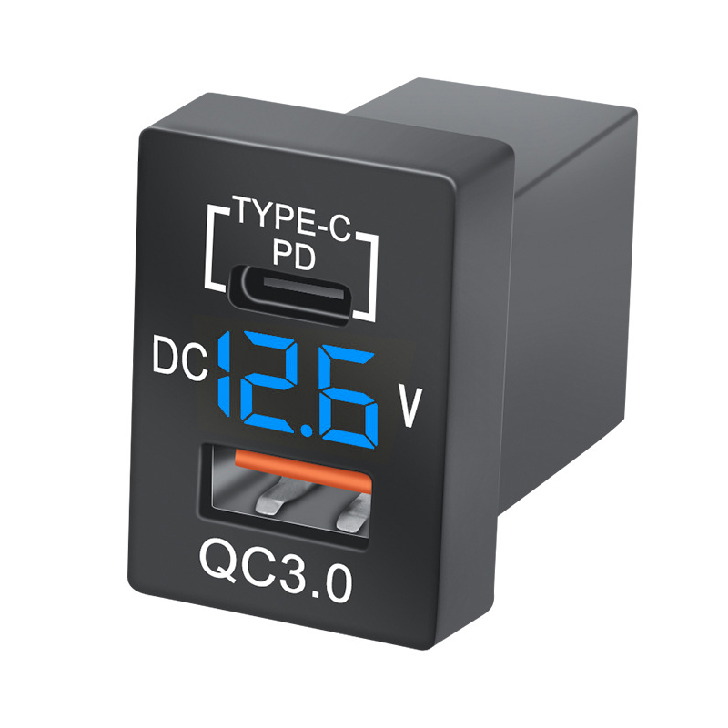 Seametal qc3.0 pd car charger with digital voltmeter 12v-24v car fast charger with type-c port for toyota car model