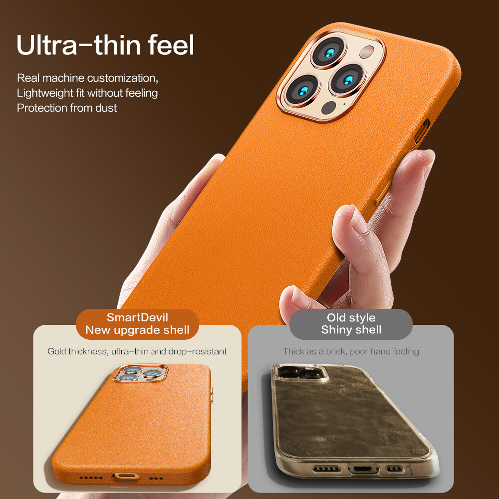 SmartDevil Official True Leather Phone Case For iPhone 14 Case Sweatproof Leather Back Cover With Flocking Lining