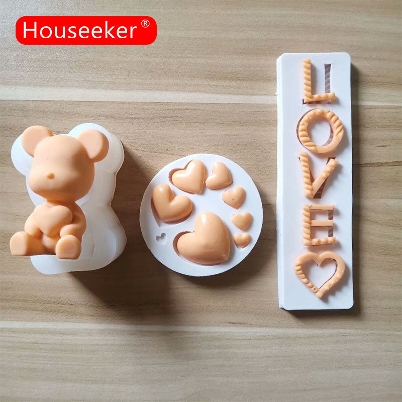Houseeker 3D Silicone Moulds For Cake Decorating Tools Heat Bear Valentine's Day Fondant Cake Chocolates Sweets Baking Accessories Mold