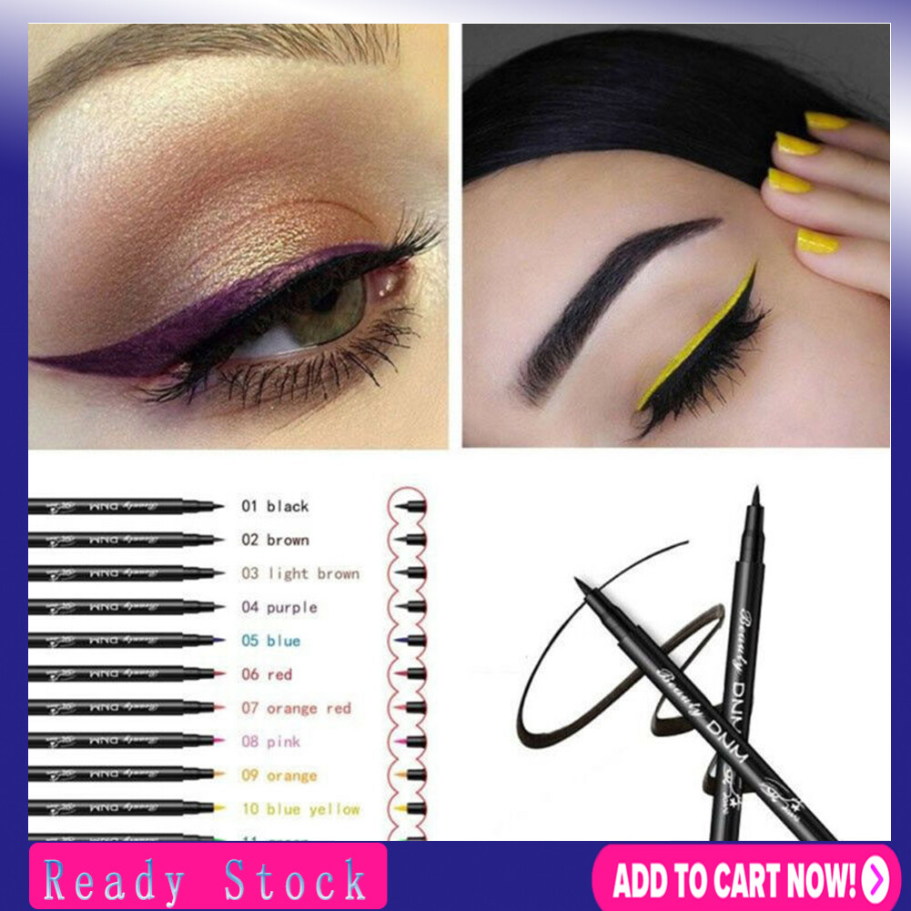 12 Color Eyeliner Waterproof Not Halo-Dyed Sponge Soft Head Sleeper Silkworm Pen Speed Dry Black Eyeliner Liquid Natural Color 12 Colors Liquid Eyeliner Waterproof Sweat-proof Lasting Non Smudge Eye Makeup