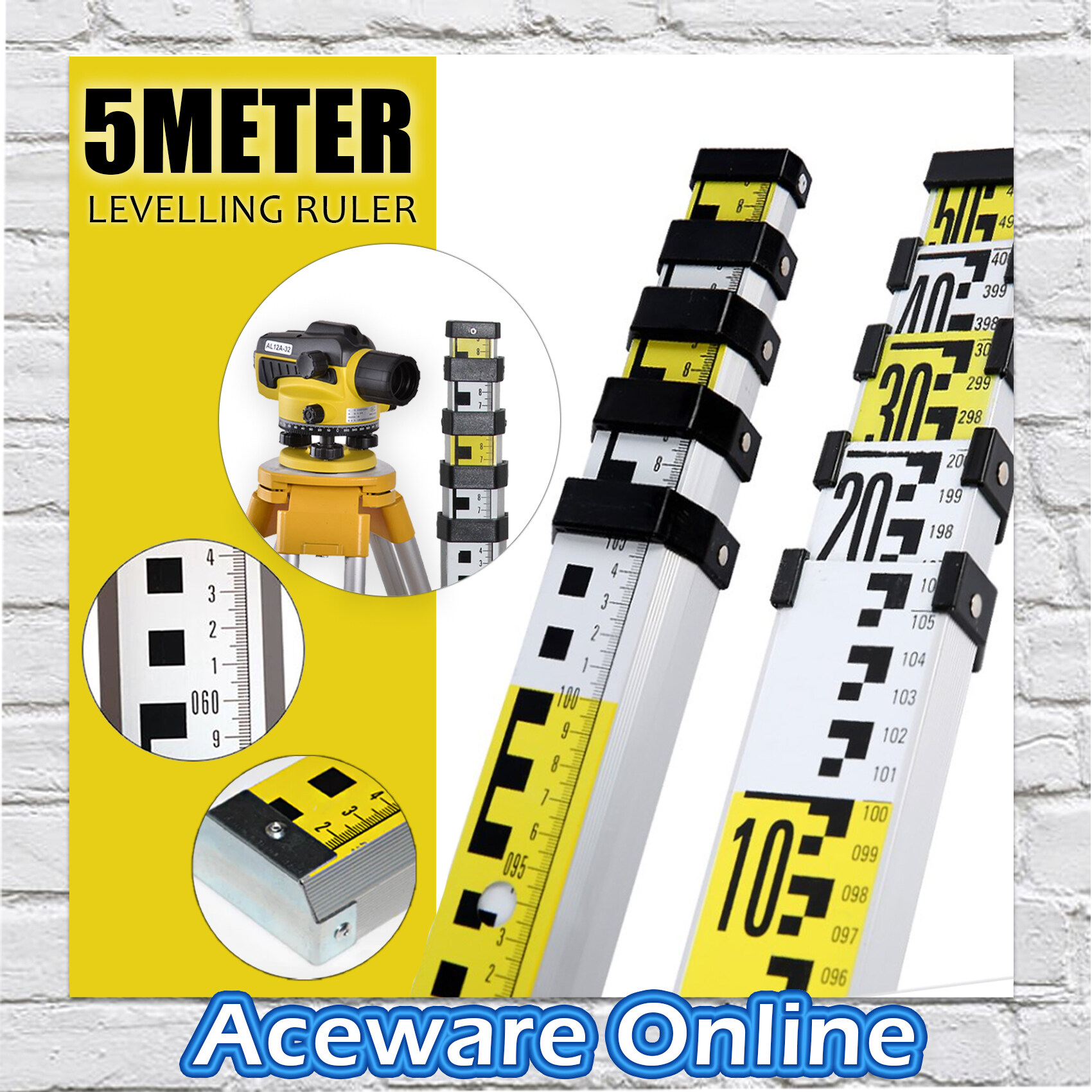 5M Aluminium Levelling Rod Surveying Ruler Level Staves Lazada