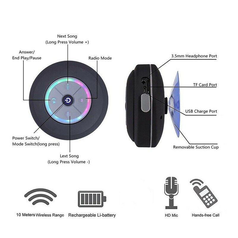 Shower Speaker Bluetooth Waterproof Water Resistant Hands-Free Portable Wireless Mini Built-In Microphone Solid Suction Cup