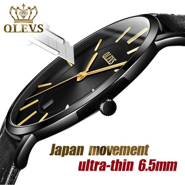 OLEVS Đồng hồ thạch anh nam cao cấp mặt đồng hồ mỏng bằng thép không gỉ chống nước dây da giá tốt bán chạy