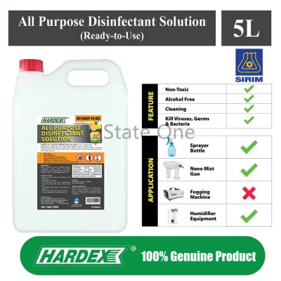HARDEX 5 LITRES ALL PURPOSE DISINFECTANT SOLUTION NON-ALCOHOL / READY TO USE / SANITIZER / SANITIZING / 顶级消毒液药水