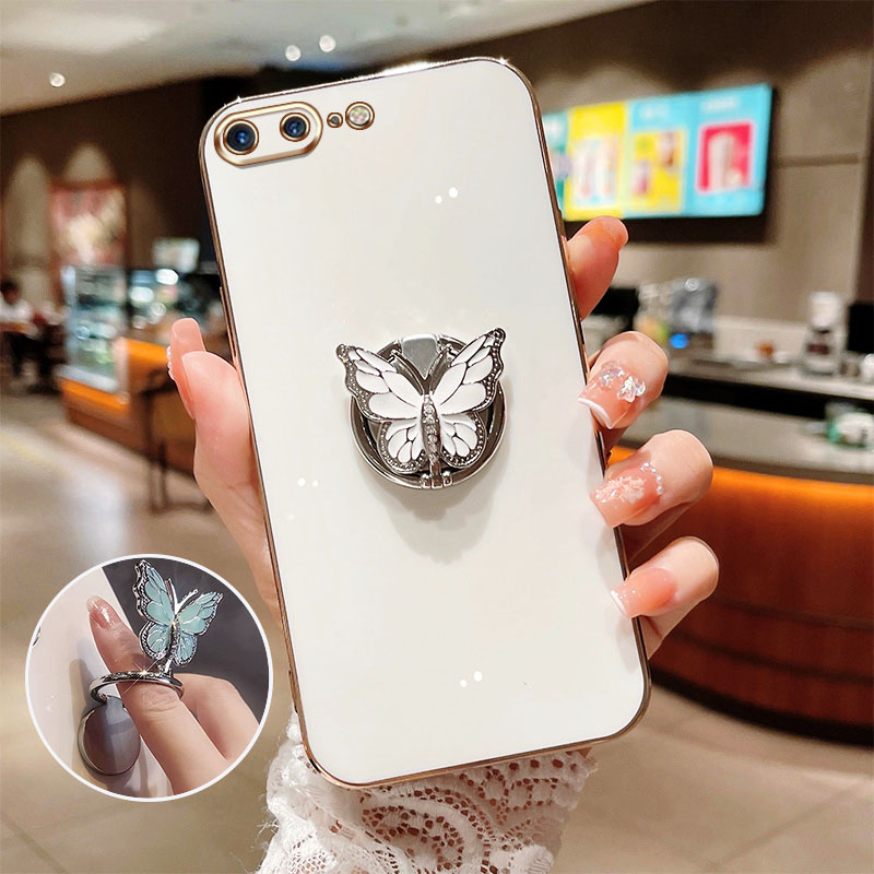 Ybd butterfly ring holder phone case iphone 6 6s plus 7 plus 8 plus se2020 iphone x xs max xr rotating belt drill silicone soft shell anti drop