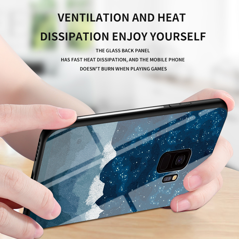 Zeallion Cho [Samsung Galaxy S8 S9 Plus S7 Edge Note 10 Plus 8 9] Kính Cường Lực Màu Gradient Bầu Trời Đầy Sao Sang Trọng Ốp Điện Thoại Ốp Lưng Bảo Vệ Chống Va Đập Chống Rơi