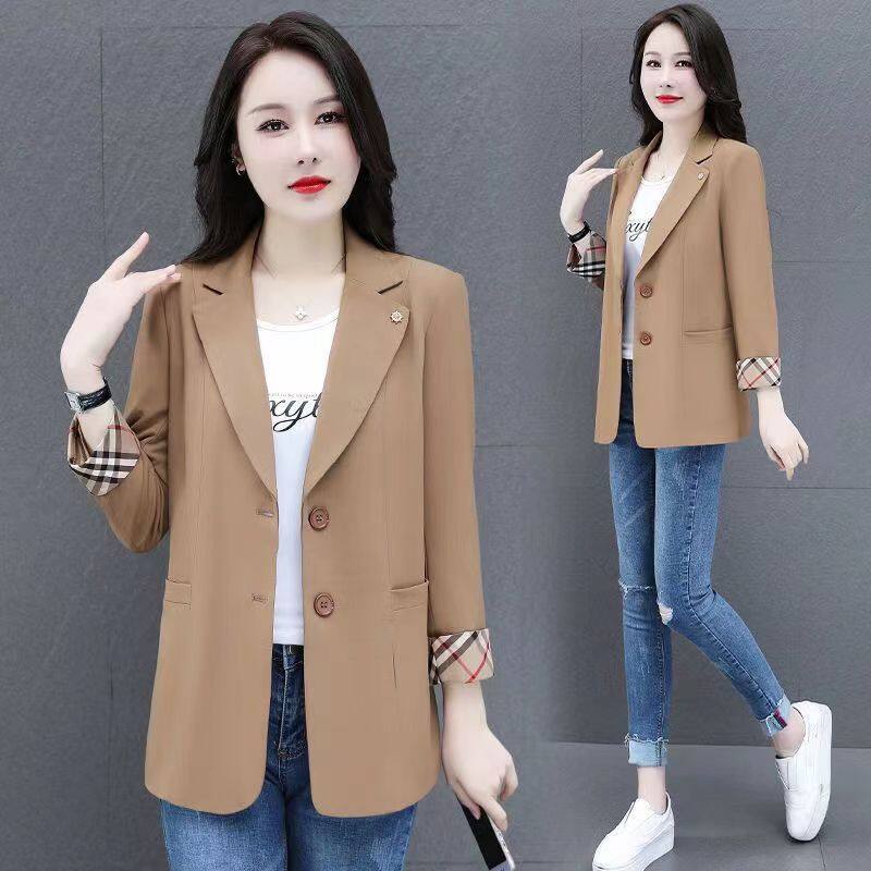 LOMOGI Korean Plaid Jacket and Suit Blazer for Women Autumn 2020 Thin Slim Womens Suit Coat