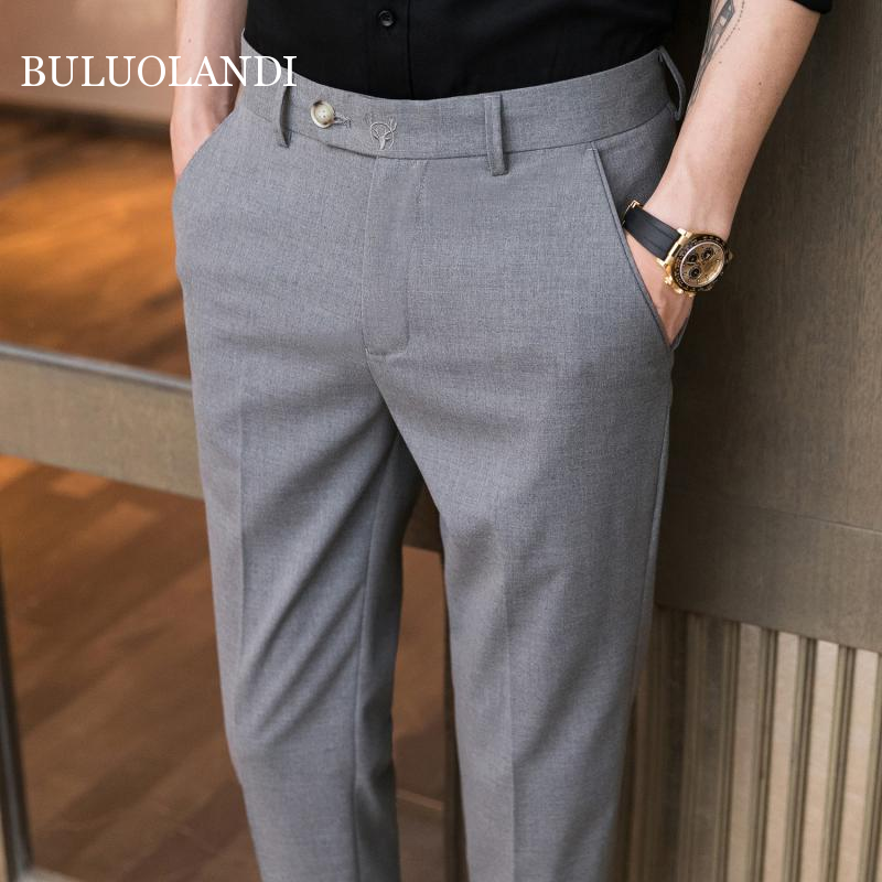 BULUOLANDI Spring Autumn Men's Suit Pants Casual Long Trousers Cotton Solid Skinny Work Pant Male Classic