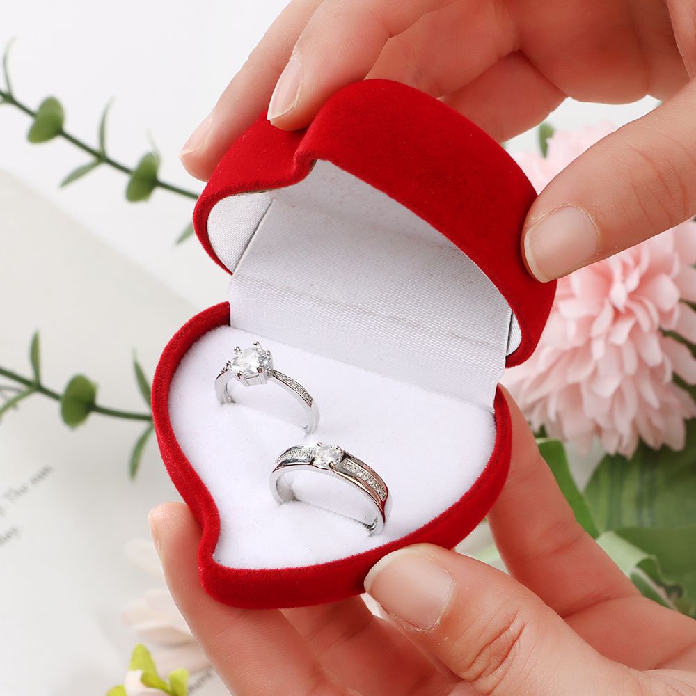 [YWYK] Hộp Nhẫn Nhung Hình Trái Tim Màu Đỏ Phong Cách Instagram Hộp Trưng Bày Trang Sức Hộp Đựng Nhẫn Đôi Hộp Đám Cưới