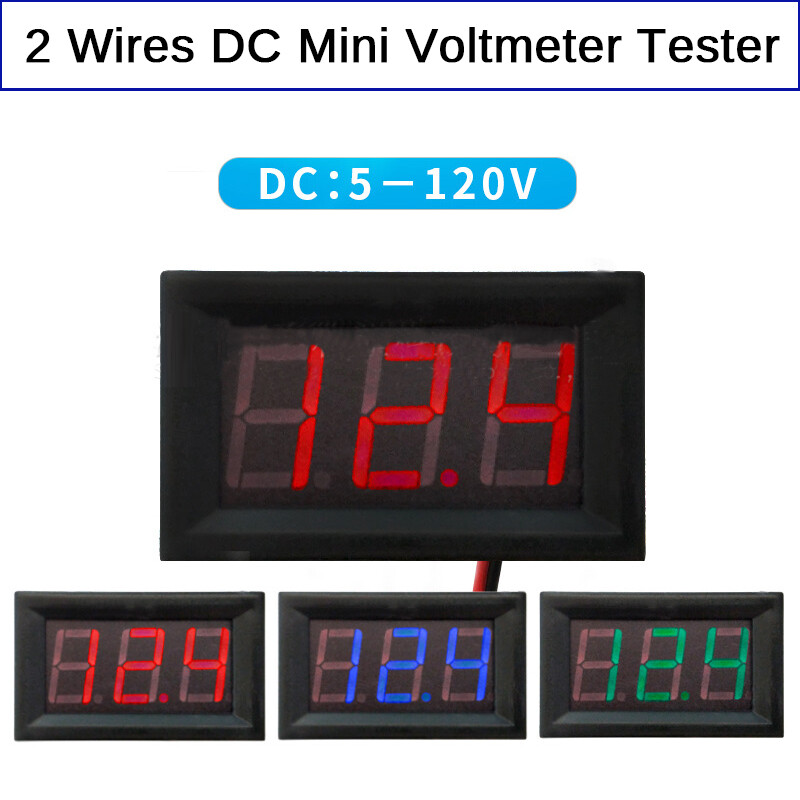 0.56 inch mini voltmeter tester digital voltage test battery dc 5-120v 2 wire red green blue for car led display meter