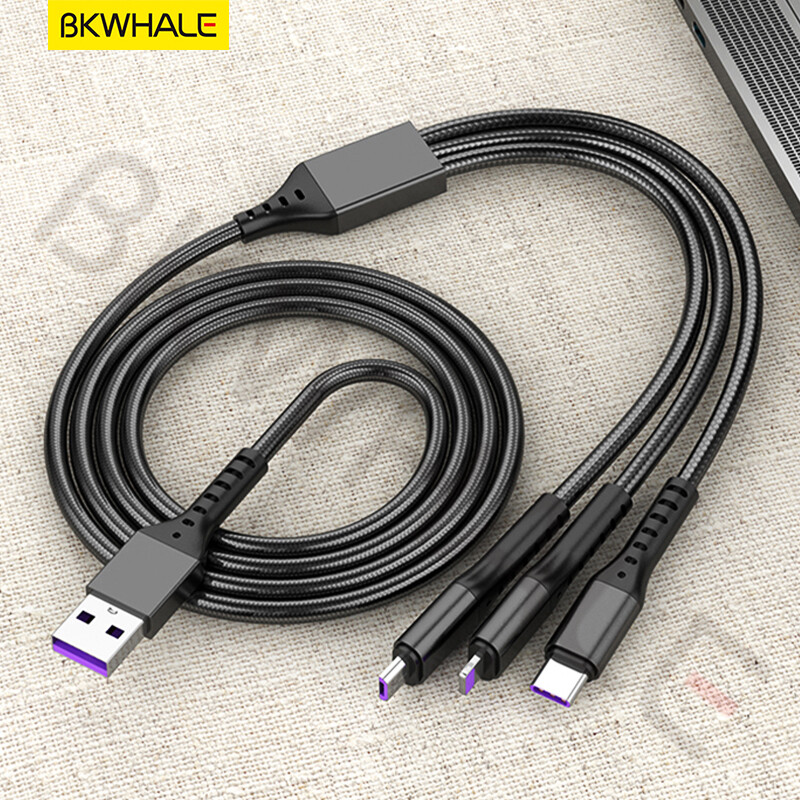 BKWHALE 66W Super Charge Data Cables 5A Fast Charging Cable Micro USB / Type-C / iOS 3 in 1 Cables