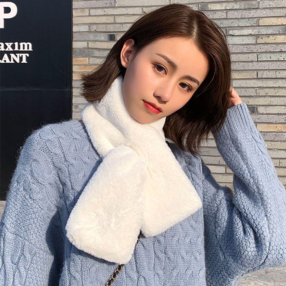 New Women Winter Warm Thicken Scarf Solid Color Faux Rabbit Fur Plush ...