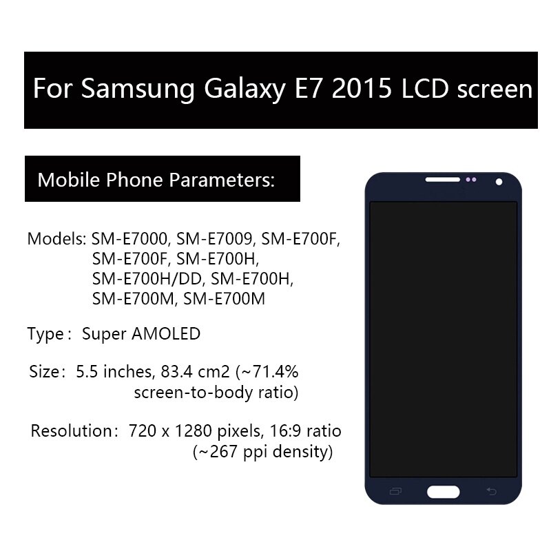 5.5’ AMOLED Display For Samsung Galaxy E7 2015 LCD Display E700 E7000 E7009 E700F E700H  LCD Touch Screen Digitizer Assembly