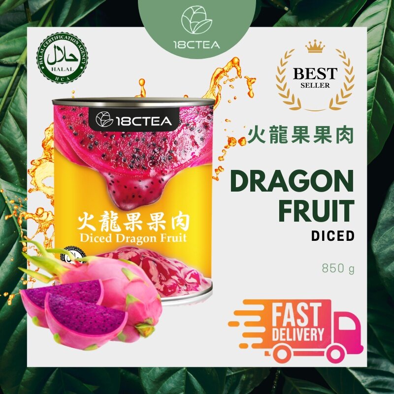 18CTEA Diced Dragon Fruit Canned 850g 【HALAL】 Boba Milk Tea Baking