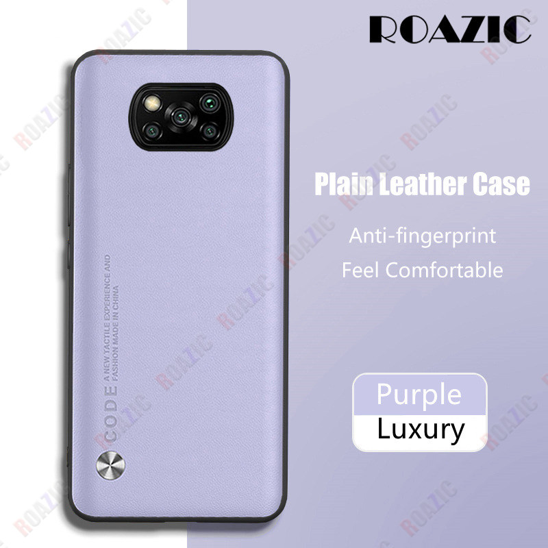 ROAZIC For Xiaomi Mi POCO X3 X3 NFC X3 Pro X3 GT X3 GT 5G M3 NFC F3 Global Version Phone Case Luxury Plain Leather Matte Casing Soft TPU Edge Shockproof Back Cover