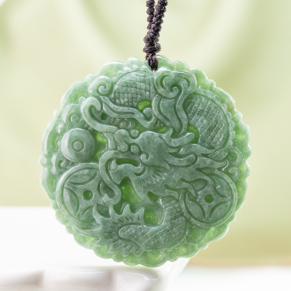 TIMESWIND With Certificate Natural Dragon Genuine Jade Round Green Lucky Men Pendants Y1N
