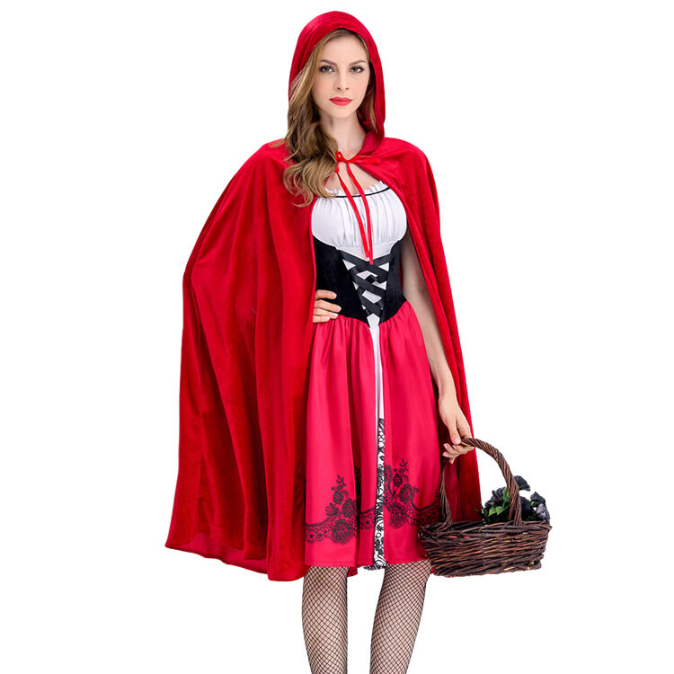 Trang Phục Mũ Trùm Đầu Cưỡi Ngựa Nhỏ Màu Đỏ Cho Nữ Đầm Dự Tiệc Halloween Giáng Sinh Cho Người Lớn Kèm Áo Choàng Bộ Đồng Phục Nữ Hoàng
