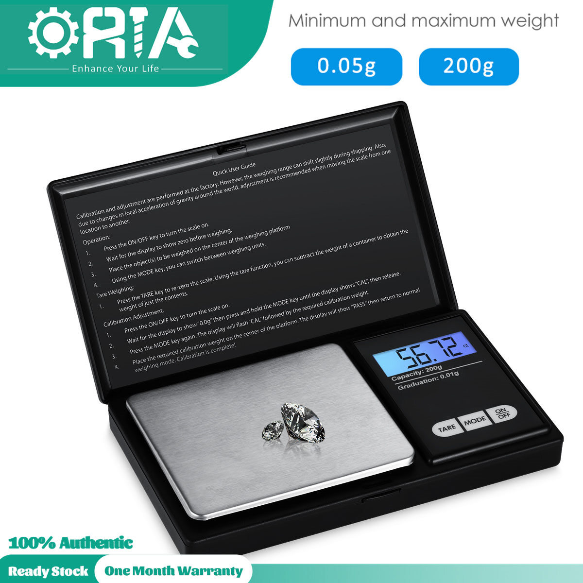 ORIA Digital Mini Scale 200g/500g Pocket Jewelry Scale 0.01g Precision Electronic Smart Scale with 7 Units LCD Backlit Display, Tare Function, Auto Off, Stainless Steel