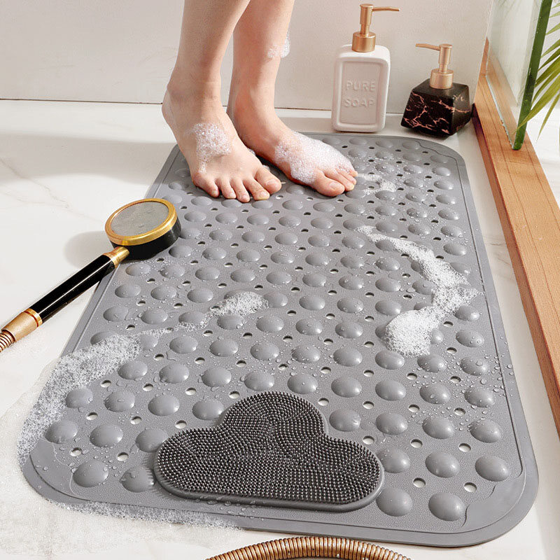 Bathroom Mat Non-Slip Shower Floor Mat with Suction Cup PVC Massage Particles Foot Pad Non Slip Resistant Drain Holes Hotel Bathtub Floor Mat Environmentally Friendly Rubber Bath Carpet