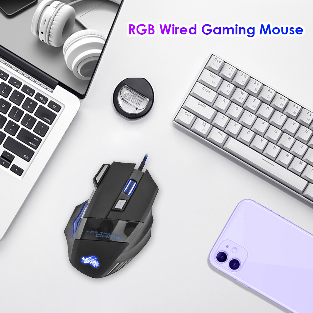 Chuột Chơi Game Đèn Nền 7 Màu, Chuột Chơi Game PC Quang Có Dây Điều Chỉnh DPI