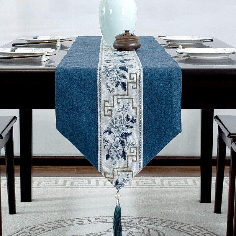 Chinese Style Table Runner Luxury Cotton Linen Jacquard Table Runners Decorative Bed Runner Table Flag Living Room Hotel Tea Tablecloth Hotel Bed Flag