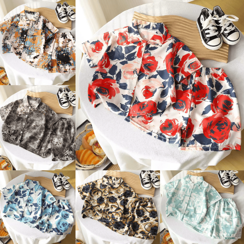 พร้อมส่งจากไทย ชุดเซ็ทฮาวาย ชุดเซ็ทสงกรานต์ ชุดแฟชั่นเด็กเล็ก เสื้อคอปก+กางเกงขาสั้นเข้าเซ็ท รวดลายสวยงาม ตรงปก Size 80-110 cm【KOALABABY】 ราคา  109 บาท*ส่งฟรี
