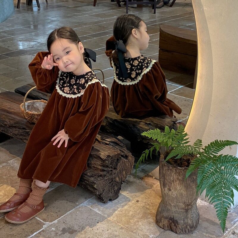HOBIBEAR Girls dress Warm long sleeved dress Princess dress Velvet dress Fashion lace dress