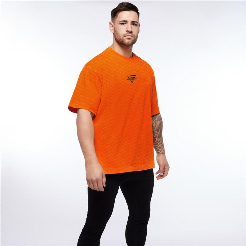 Mens Gym Fitness Clothing Comfortable Oversize Short Sleeve Fashion Shirts Brand Mesh Casual Bodybuilding Tights Sports Tshirt